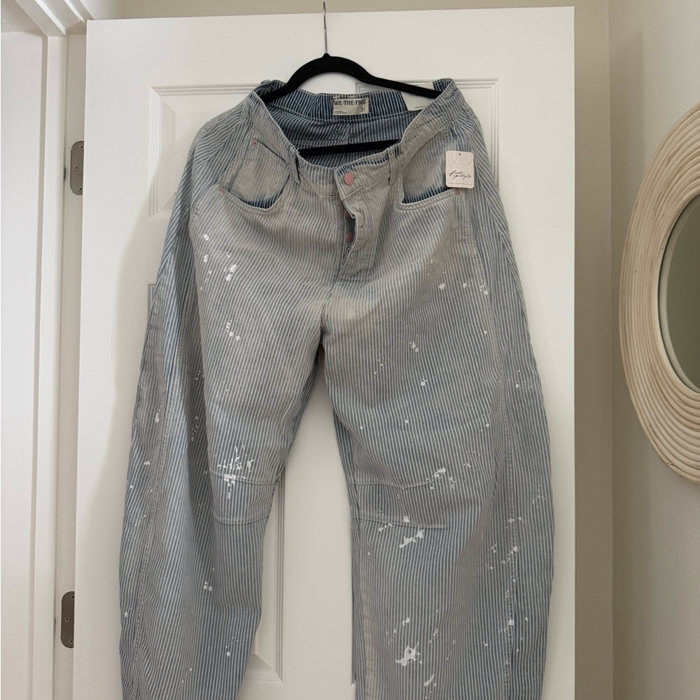 Free people Striped Paint-Splatter barrel Jeans